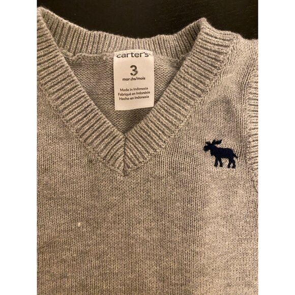 Carters Baby Infant 3mth Grey Knit Sweater Vest Boys V-Neck Church Holiday - Picture 2 of 9